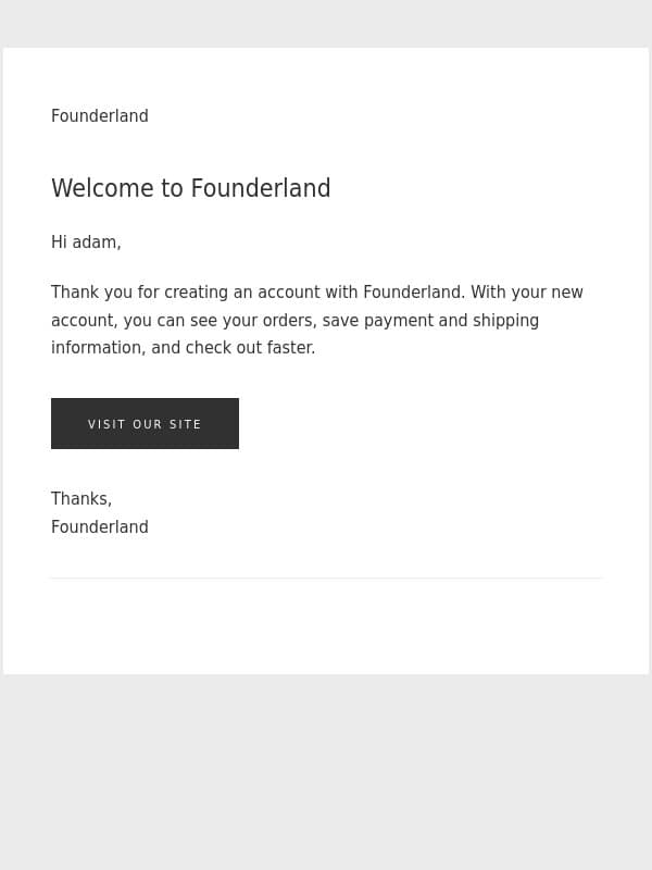 Welcome to Founderland email from Founderland screenshot