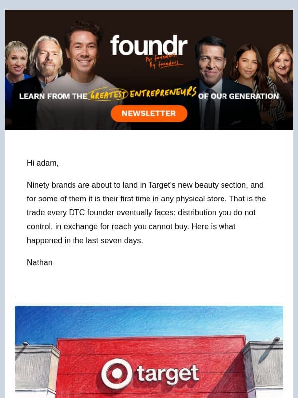 Big-box got tariff relief. Your customer did not. email from Foundr
