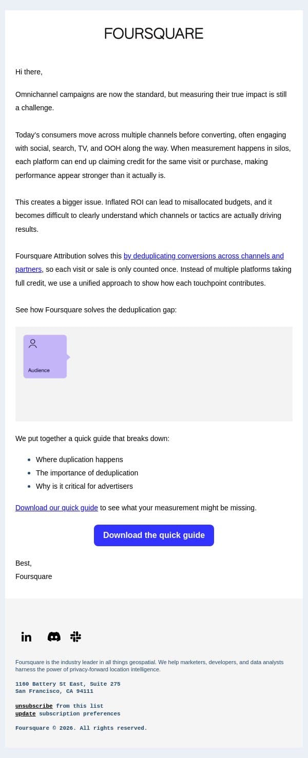 You might be counting the same conversion twice email from Foursquare screenshot