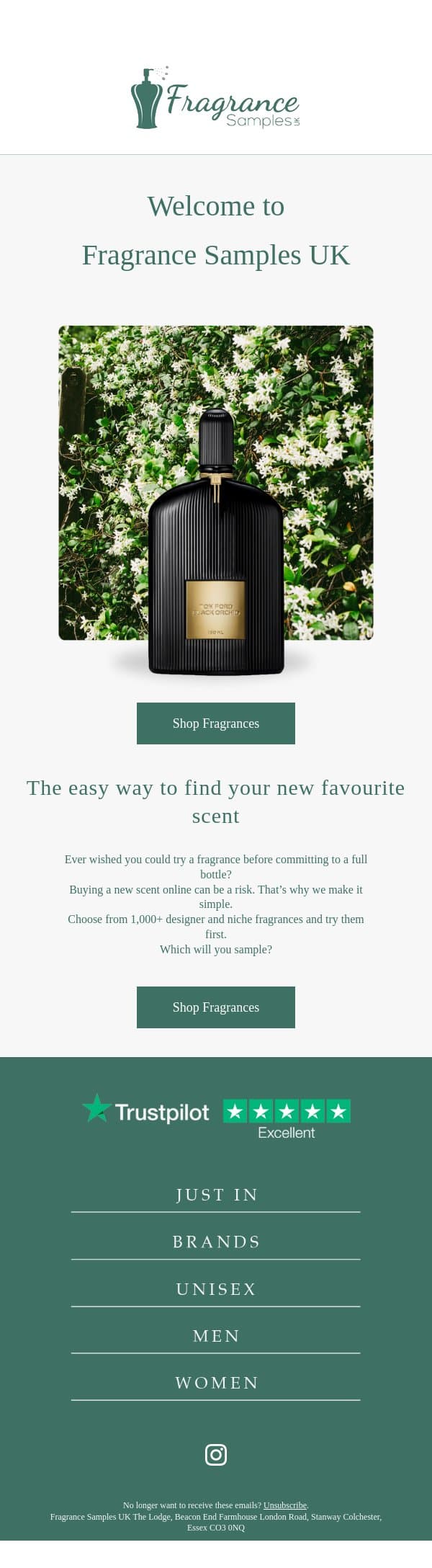 Say Hello To Your New Favourite Scent email from Fragrance Samples UK screenshot