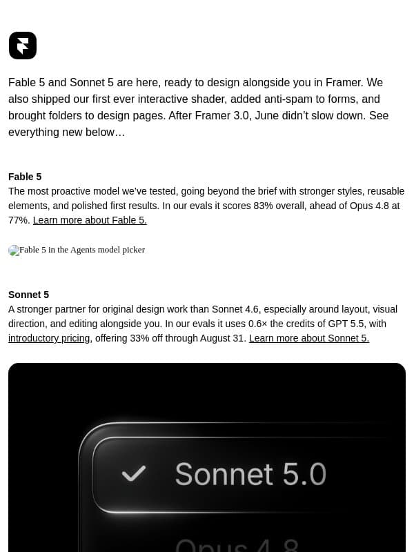 Framer Monthly email from Framer