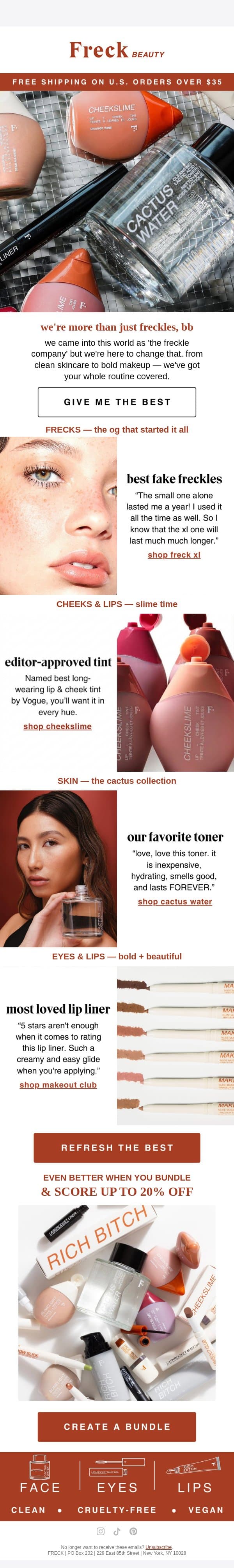 we're more than just freckles, bb email from Freck Beauty screenshot