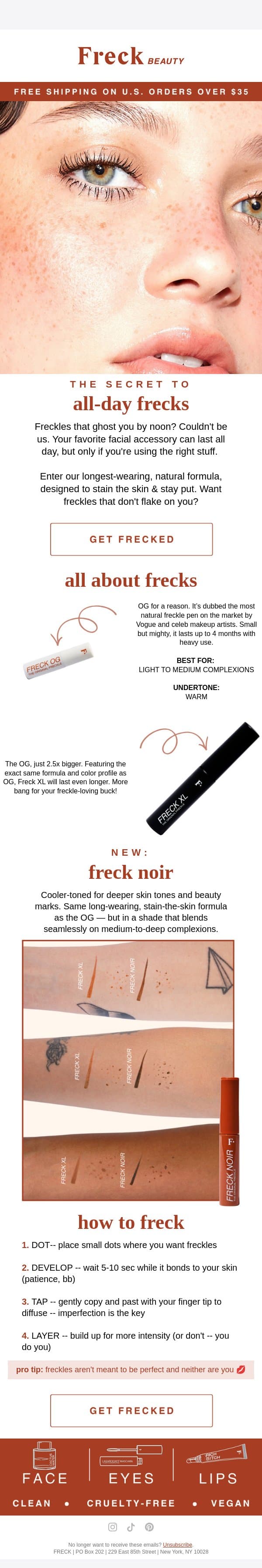 dot, tap, slay. repeat. email from Freck Beauty screenshot