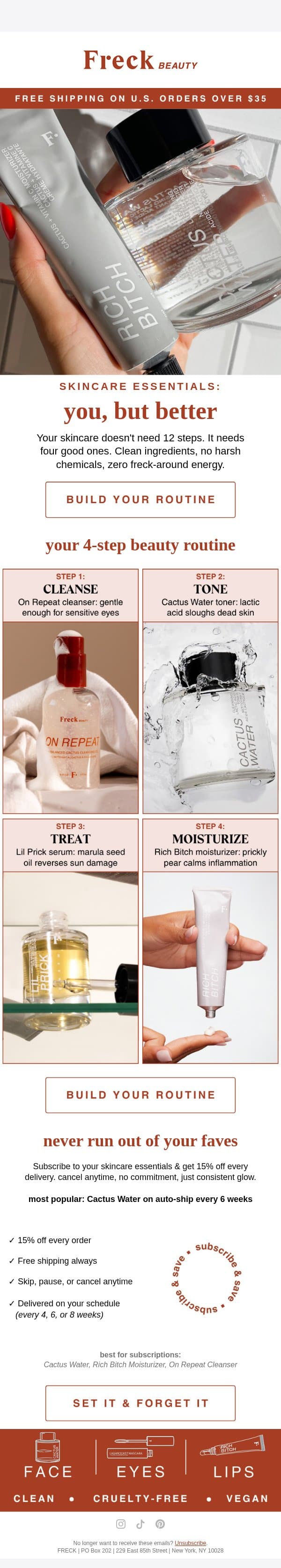 skincare for people who hate skincare email from Freck Beauty screenshot