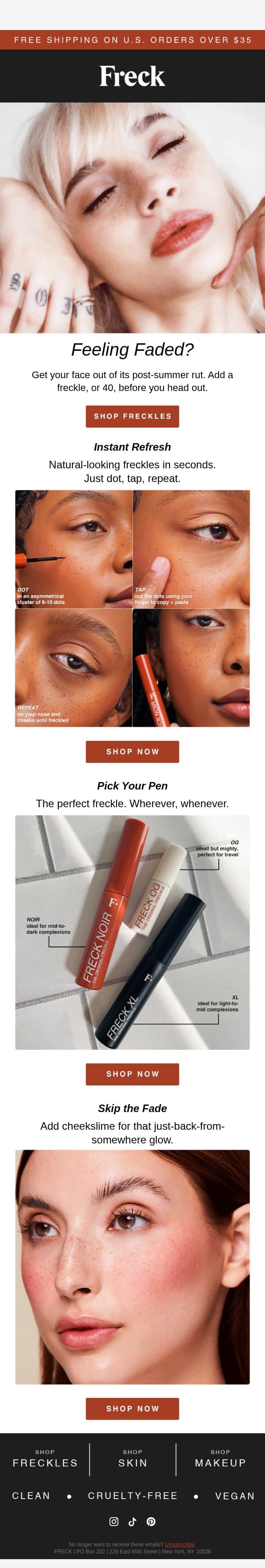 Sun-kiss fading? Here's the fix... email from Freck Beauty screenshot