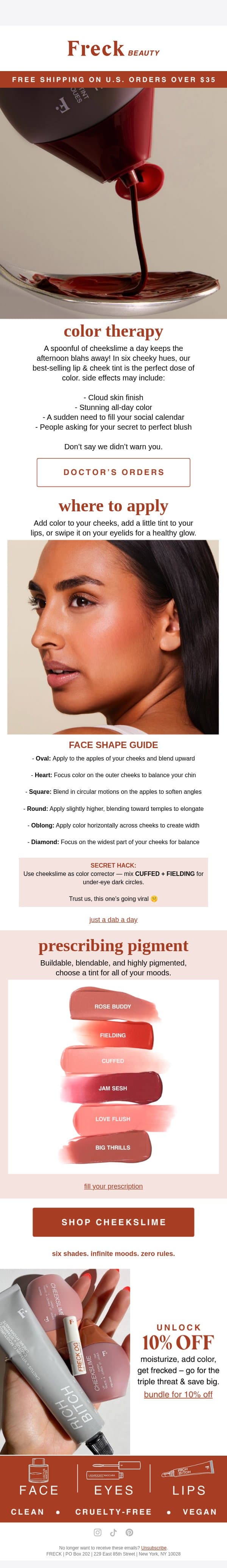 cheekslime: the one product to rule them all email from Freck Beauty screenshot