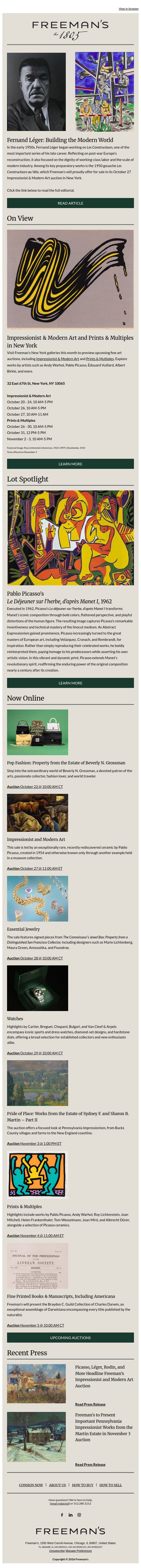 Fernand Léger's Modern World Awaits You email from Freeman's screenshot