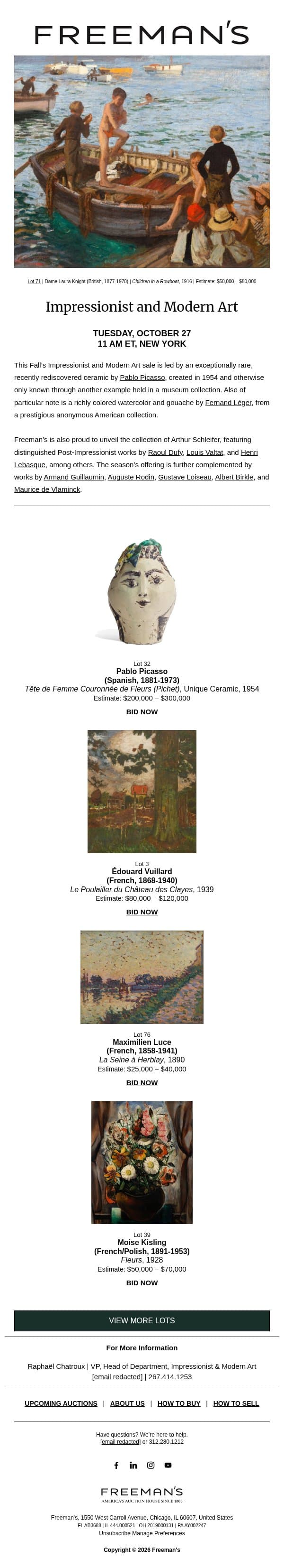 Last Chance to Bid | Impressionist and Modern Art email from Freeman's screenshot