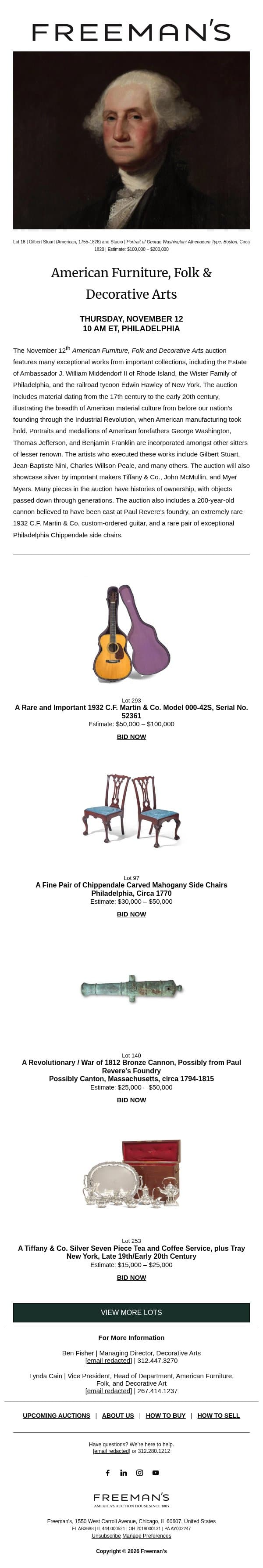 Bidding is Open | American Furniture, Folk & Decorative Arts email from Freeman's screenshot