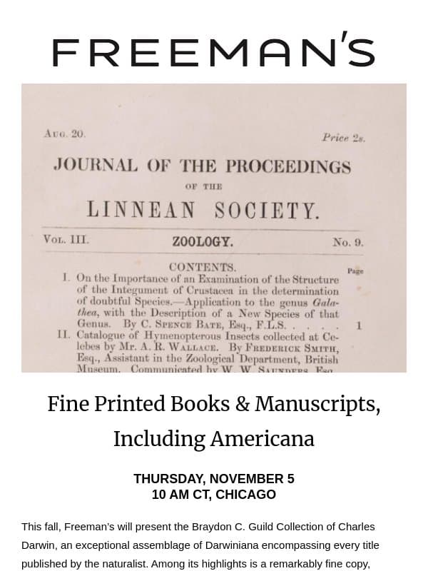 Bidding is Open | Fine Printed Books & Manuscripts, Including Americana email from Freeman's