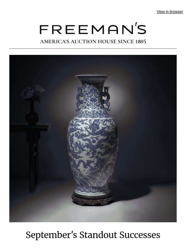 September Success: $11M in Auction Sales & Rare Finds email from Freeman's