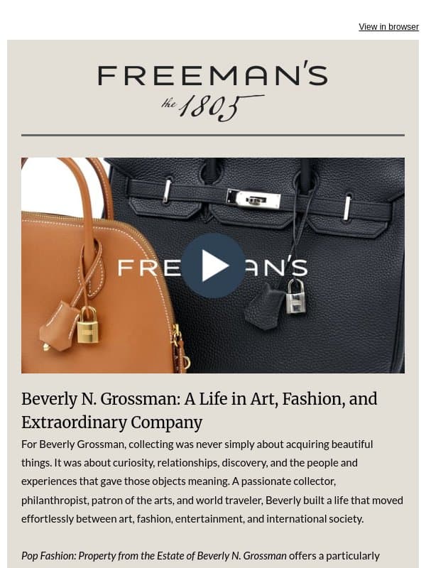 Explore Beverly Grossman's World: Art, Fashion, and Legacy email from Freeman's