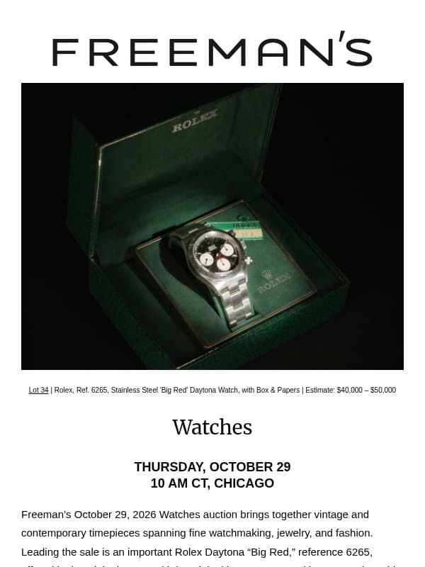 Last Chance to Bid | Watches email from Freeman's
