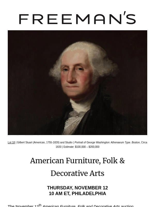 Bidding is Open | American Furniture, Folk & Decorative Arts email from Freeman's