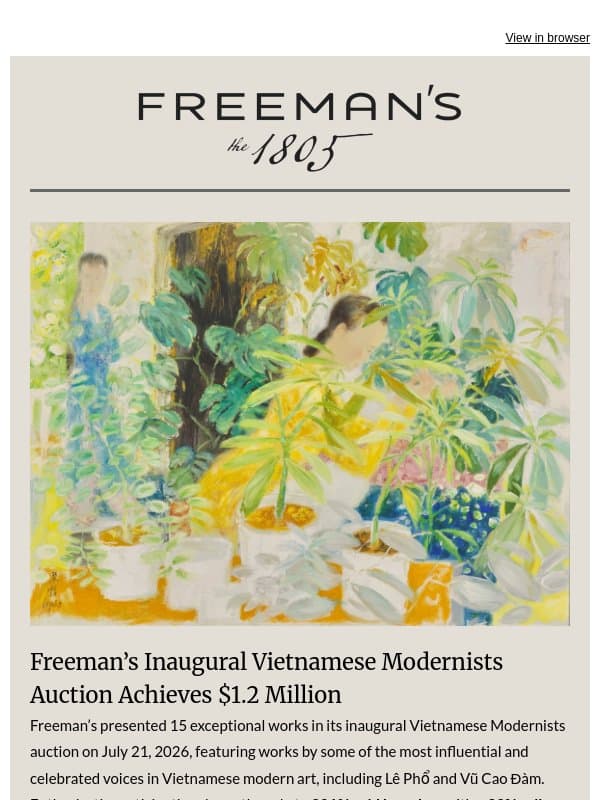 Vietnamese Modernists Auction Achieves $1.2 Million email from Freeman's