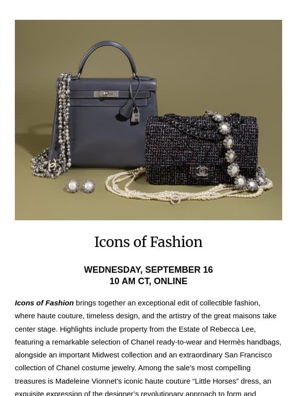 Last Chance to Bid | Icons of Fashion email from Freeman's