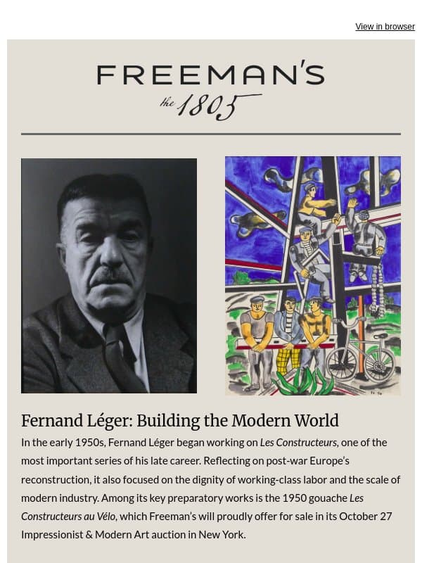 Fernand Léger's Modern World Awaits You email from Freeman's