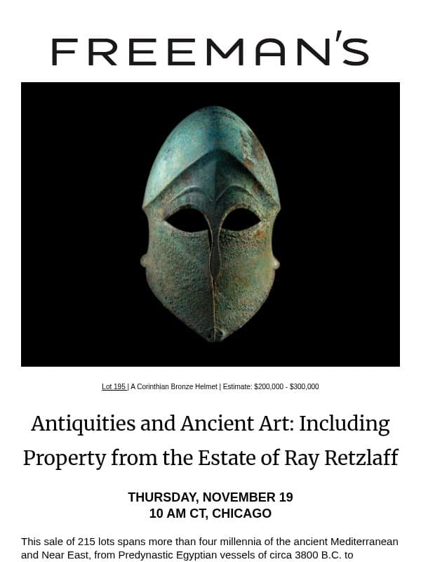 Bidding is Open | Antiquities and Ancient Art: Including Property from the Estate of Ray Retzlaff email from Freeman's