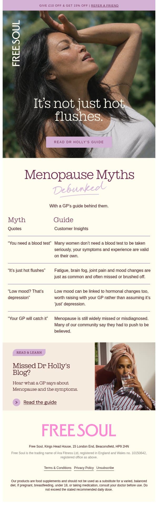 Menopause myths people still tell you email from FreeSoul screenshot