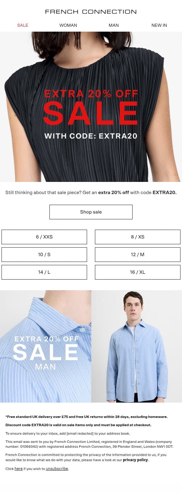 An extra 20% off sale? Go on then. email from French Connection screenshot
