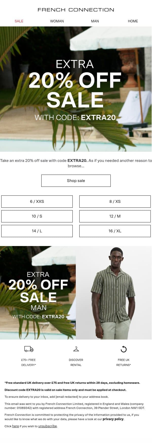 Limited time only: Extra 20% off sale ✨ email from French Connection screenshot
