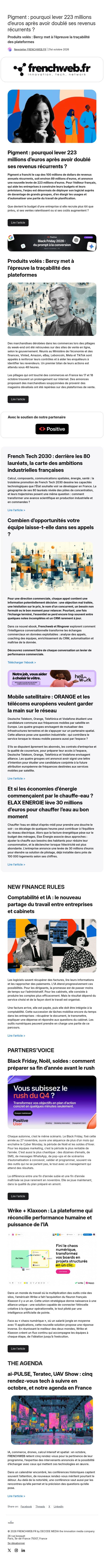 Pigment : pourquoi lever 223 millions d’euros après avoir doublé ses revenus récurrents ? email from Frenchweb screenshot