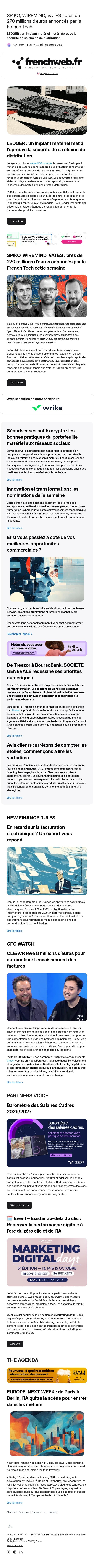 SPIKO, WIREMIND, VATES : près de 270 millions d’euros annoncés par la French Tech email from Frenchweb screenshot