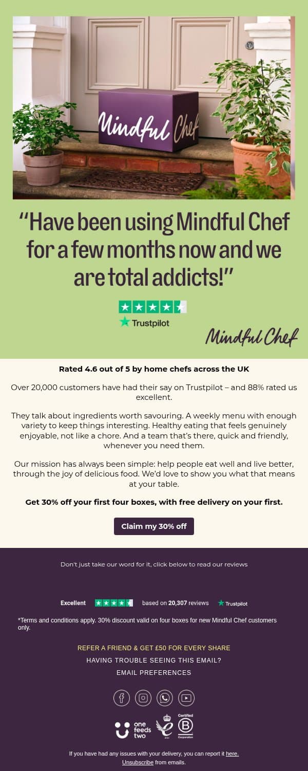 Over 20,000 reasons to start cooking with us email from Freshly screenshot