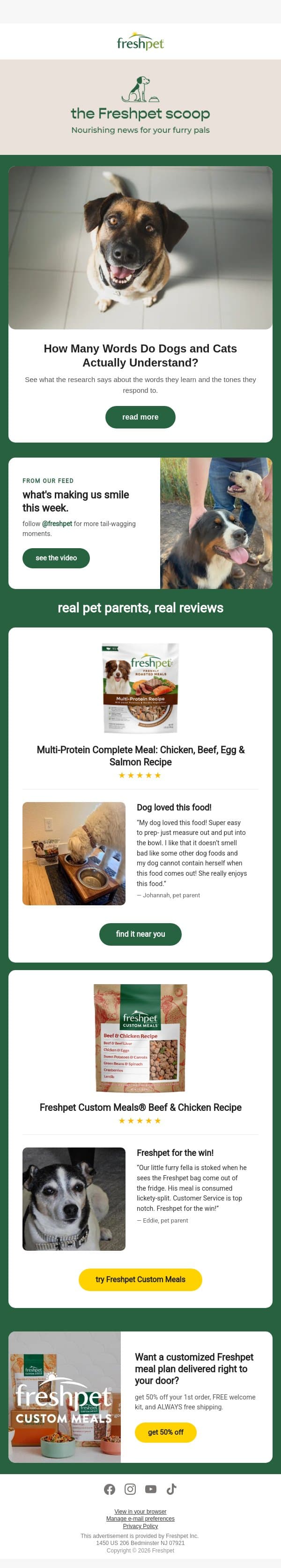 How many words does your pet actually know? 🐾 email from Freshpet screenshot