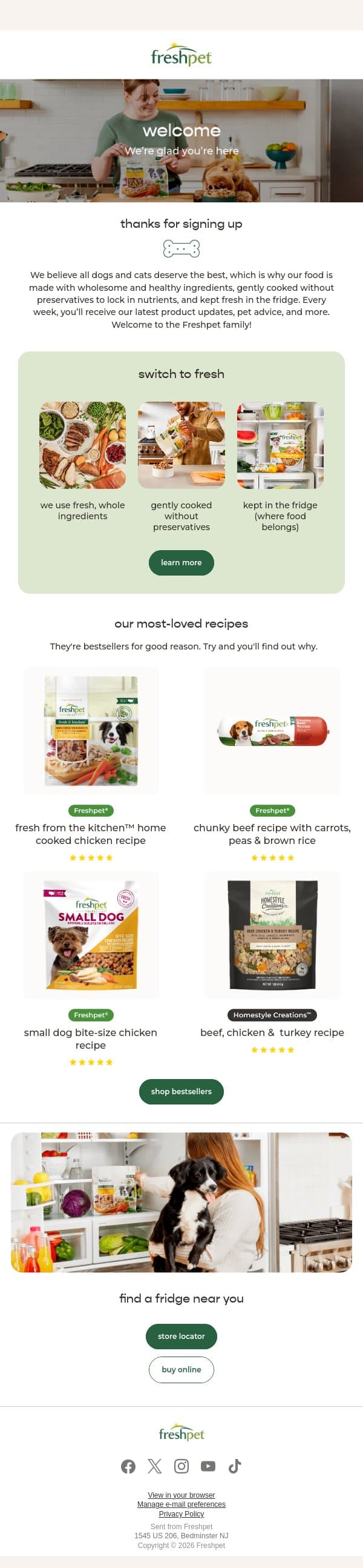 Welcome to Freshpet email from Freshpet screenshot