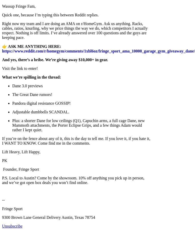 I’m answering ANYTHING on Reddit today + $10,000 in gear up for grabs email from Fringe Sport screenshot