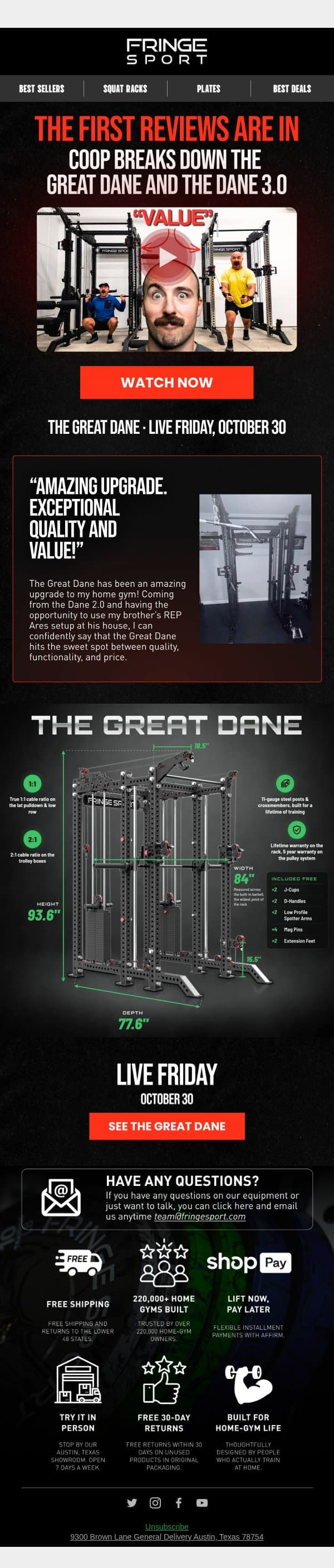 The First Great Dane & Dane 3.0 Reviews Are In email from Fringe Sport screenshot