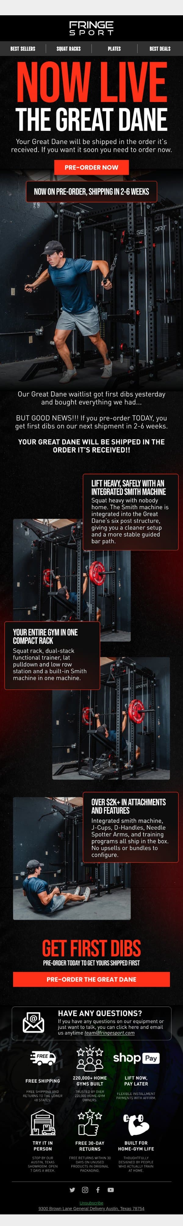 NOW LIVE π THE GREAT DANE email from Fringe Sport screenshot
