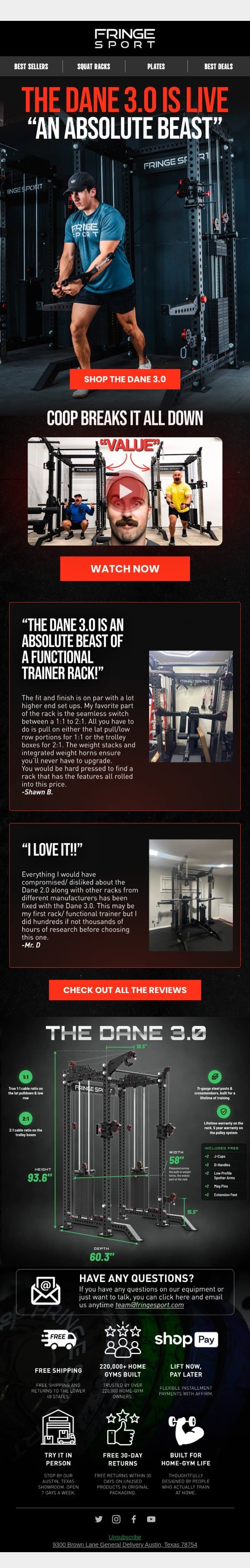 Just Dropped ⚡ The Dane 3.0 is HERE email from Fringe Sport screenshot