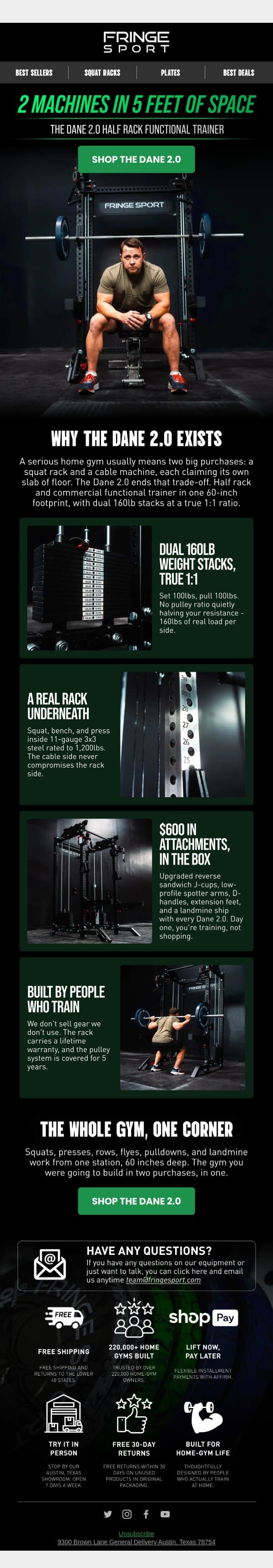 2 Machines in 5 Feet of Space email from Fringe Sport screenshot