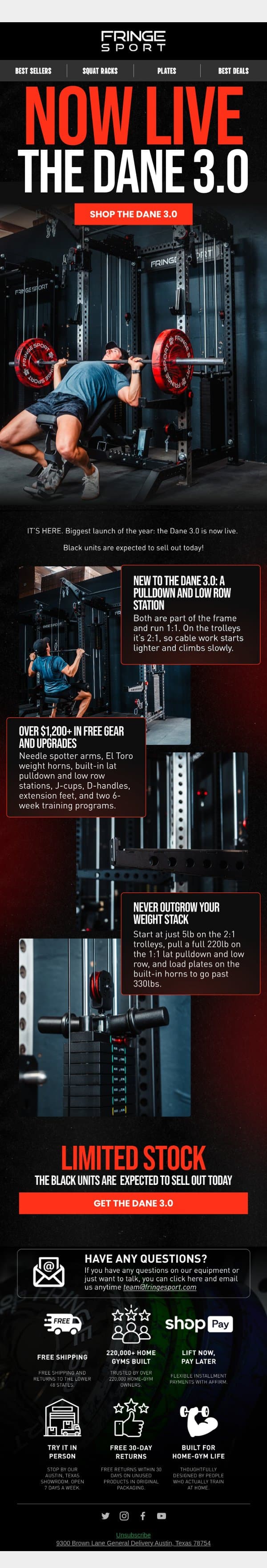 NOW LIVE 🚀 THE DANE 3.0 email from Fringe Sport screenshot