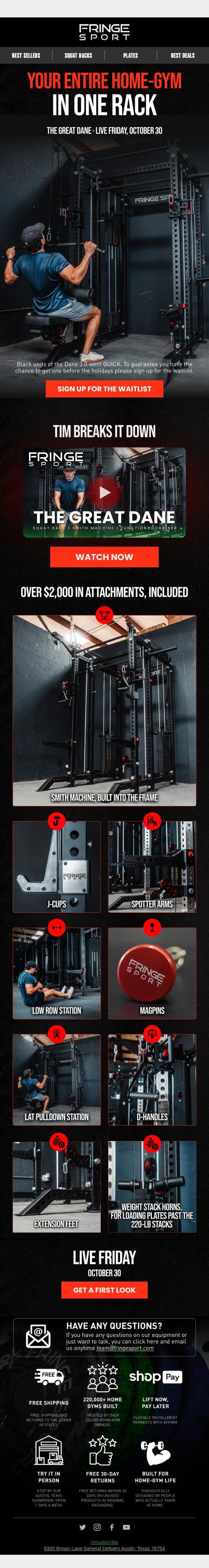 Everything that comes with the Great Dane email from Fringe Sport screenshot