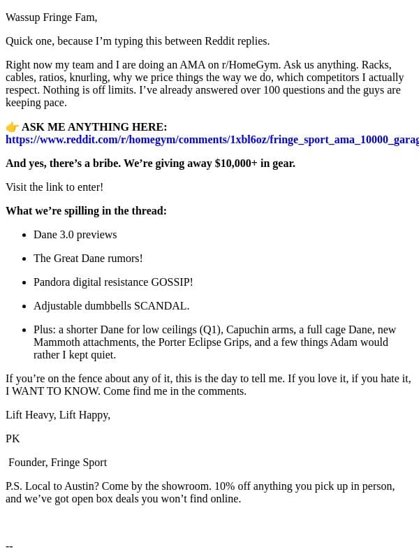 I’m answering ANYTHING on Reddit today + $10,000 in gear up for grabs email from Fringe Sport