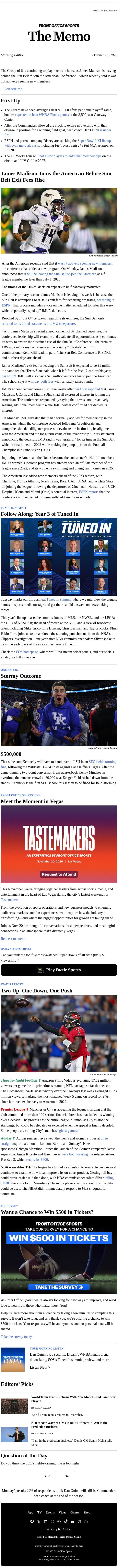 James Madison’s $23M Jump email from Front Office Sports screenshot