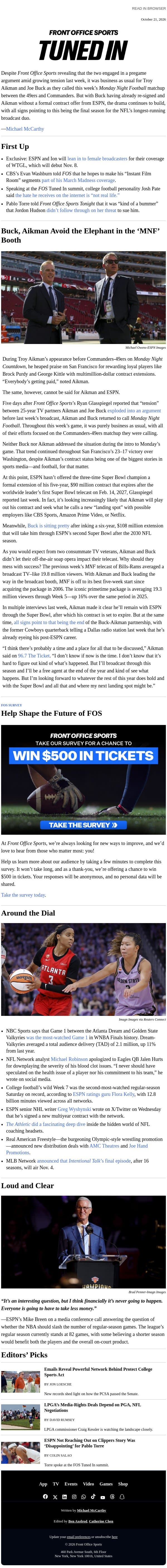 Tuned In: Buck-Aikman’s Last Run? email from Front Office Sports screenshot