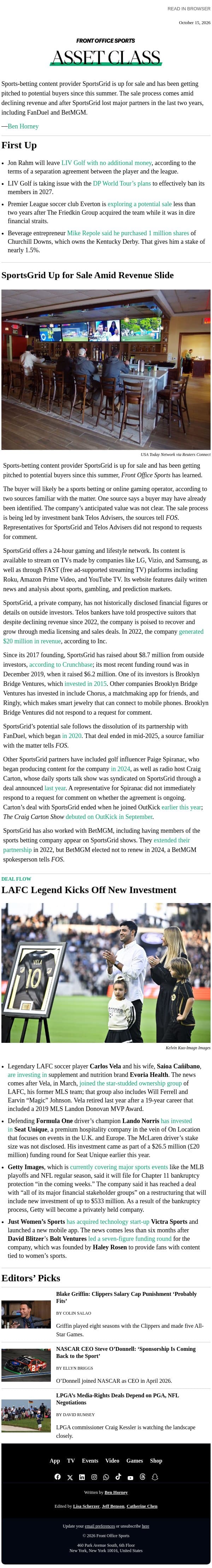 Asset Class: SportsGrid for Sale email from Front Office Sports screenshot