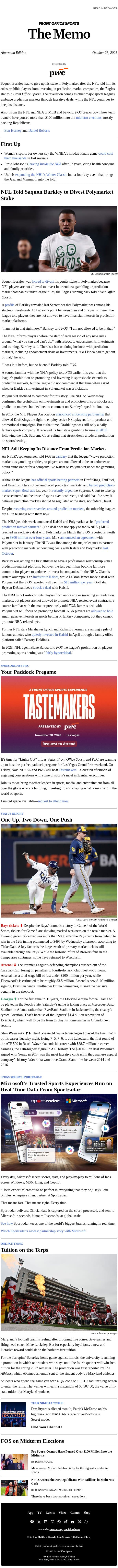 Why Saquon Had to Exit Polymarket email from Front Office Sports screenshot