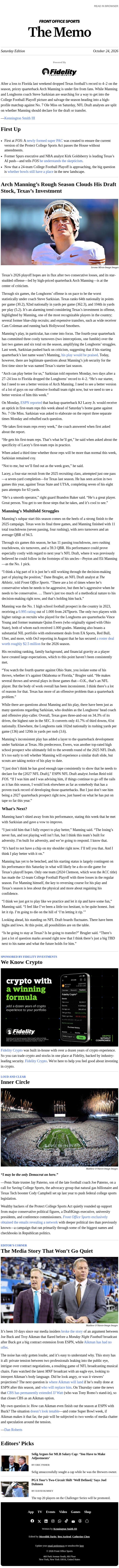 Arch Manning’s Stock Slides email from Front Office Sports screenshot