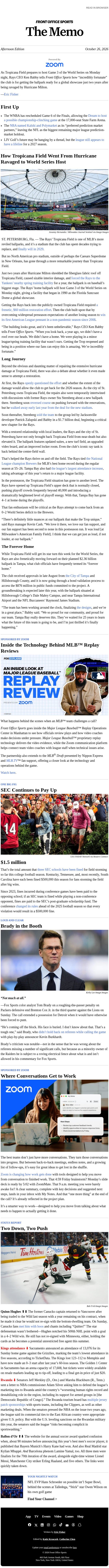 Tampa Bay’s World Series Moment email from Front Office Sports screenshot