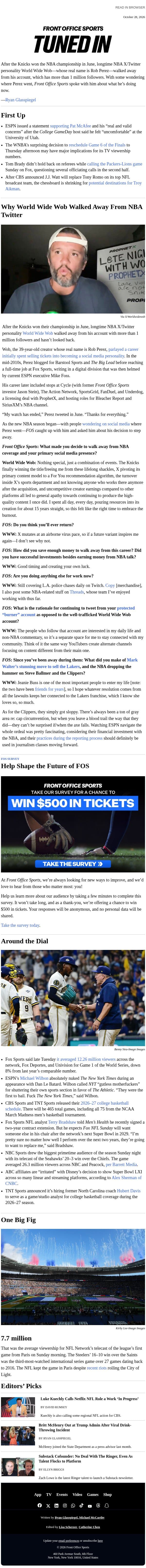 Tuned In: Why Wob Walked Away email from Front Office Sports screenshot