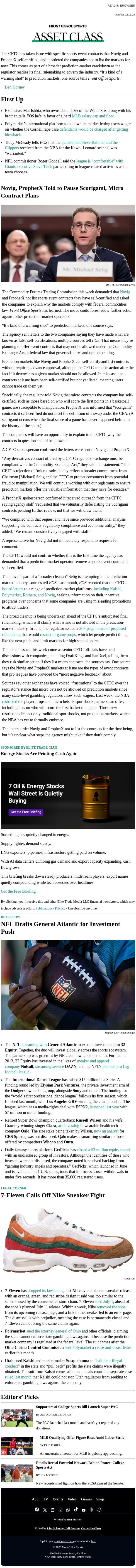 Asset Class: CFTC Nixes Scorigami email from Front Office Sports screenshot