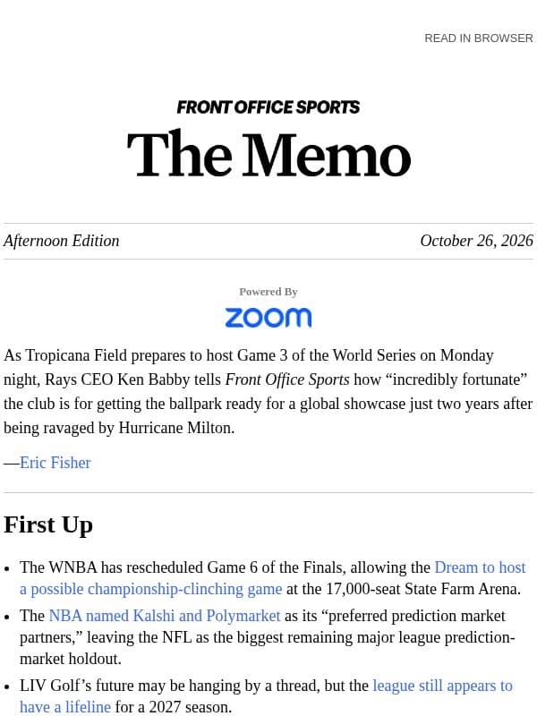 Tampa Bay’s World Series Moment email from Front Office Sports
