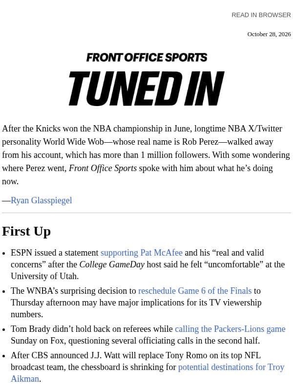 Tuned In: Why Wob Walked Away email from Front Office Sports