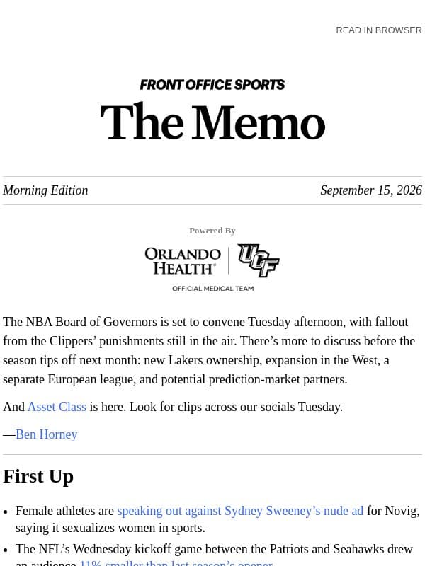 NBA Board Meets As Expansion Looms email from Front Office Sports