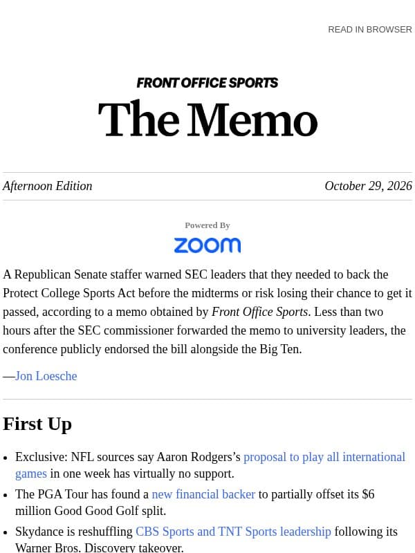GOP Memo Urged SEC to Back Bill email from Front Office Sports